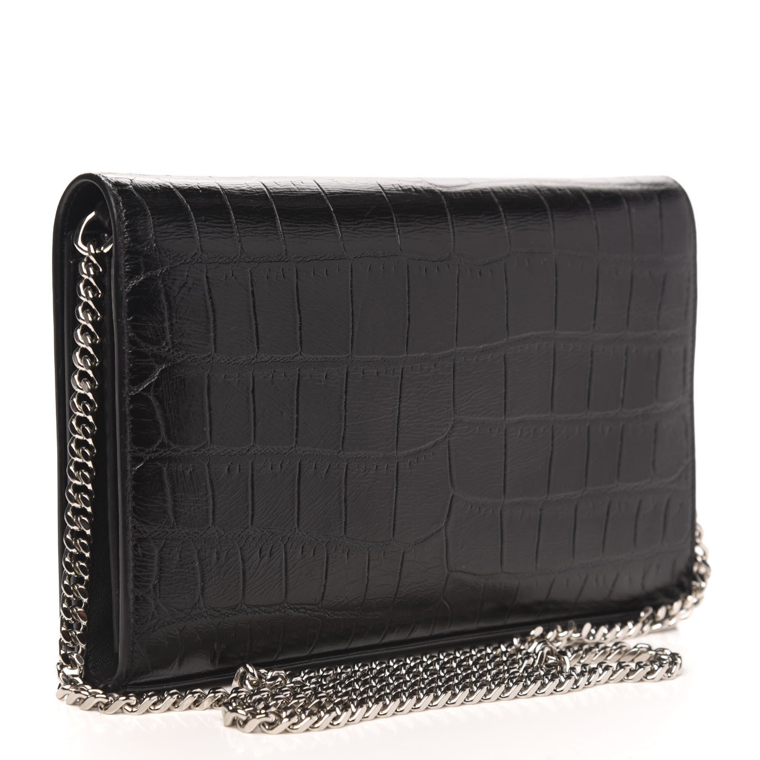 Saint Laurent Crocodile Embossed Calfskin Monogram Chain Wallet Black 3 of 10