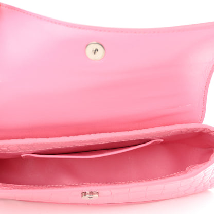 Balenciaga Shiny Super Supple Calfskin Crocodile Embossed Small XX Flap Stretch Bag Sweet Pink 6 of 13
