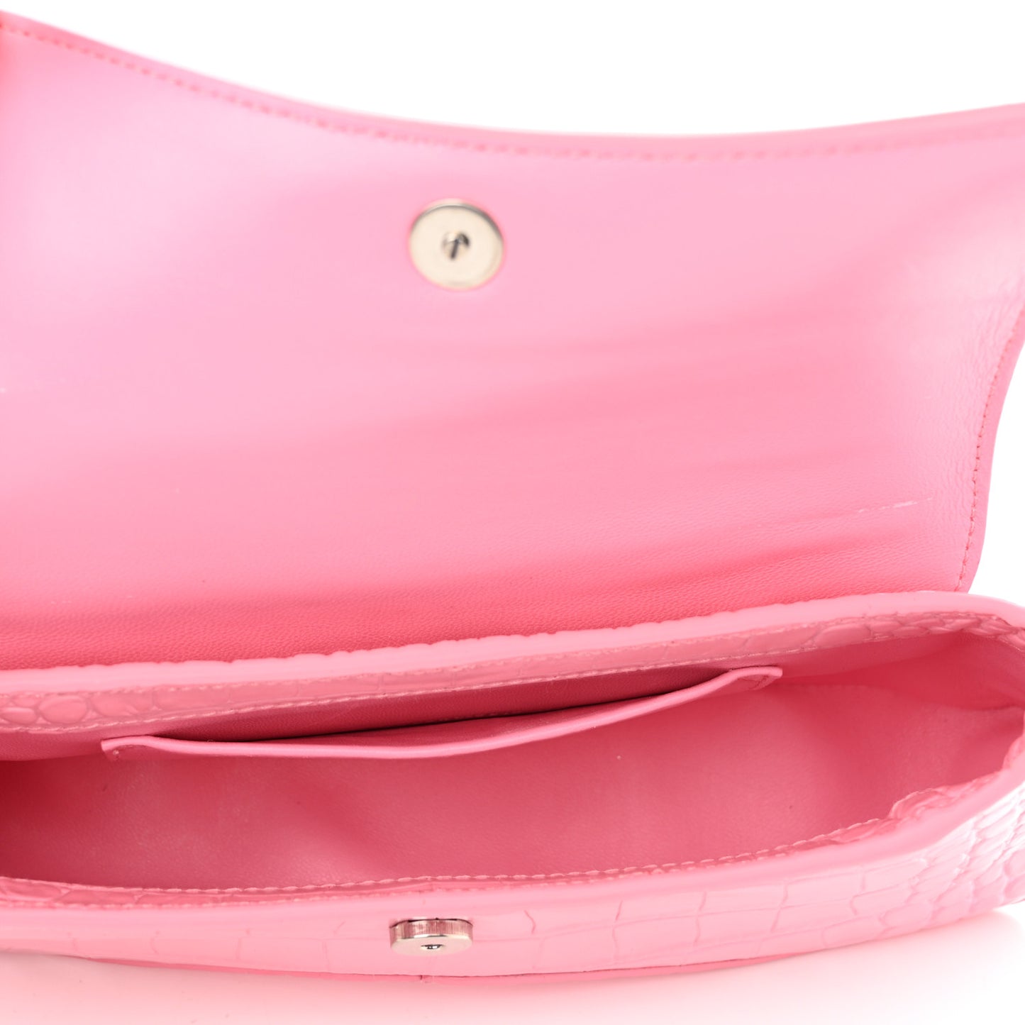 Shiny Super Supple Calfskin Crocodile Embossed Small XX Flap Stretch Bag Sweet Pink