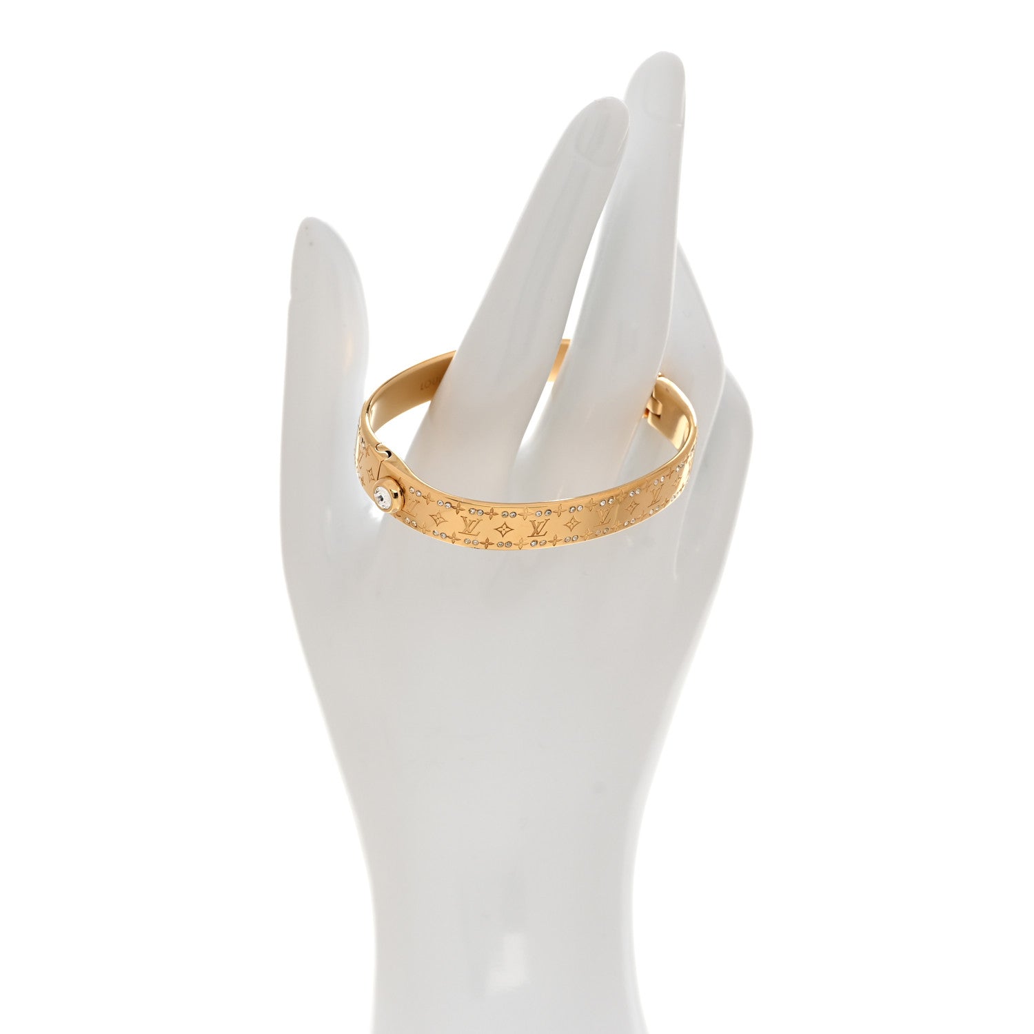 Louis Vuitton Brass Crystal Monogram Nanogram Strass Cuff S Gold 2 of 8
