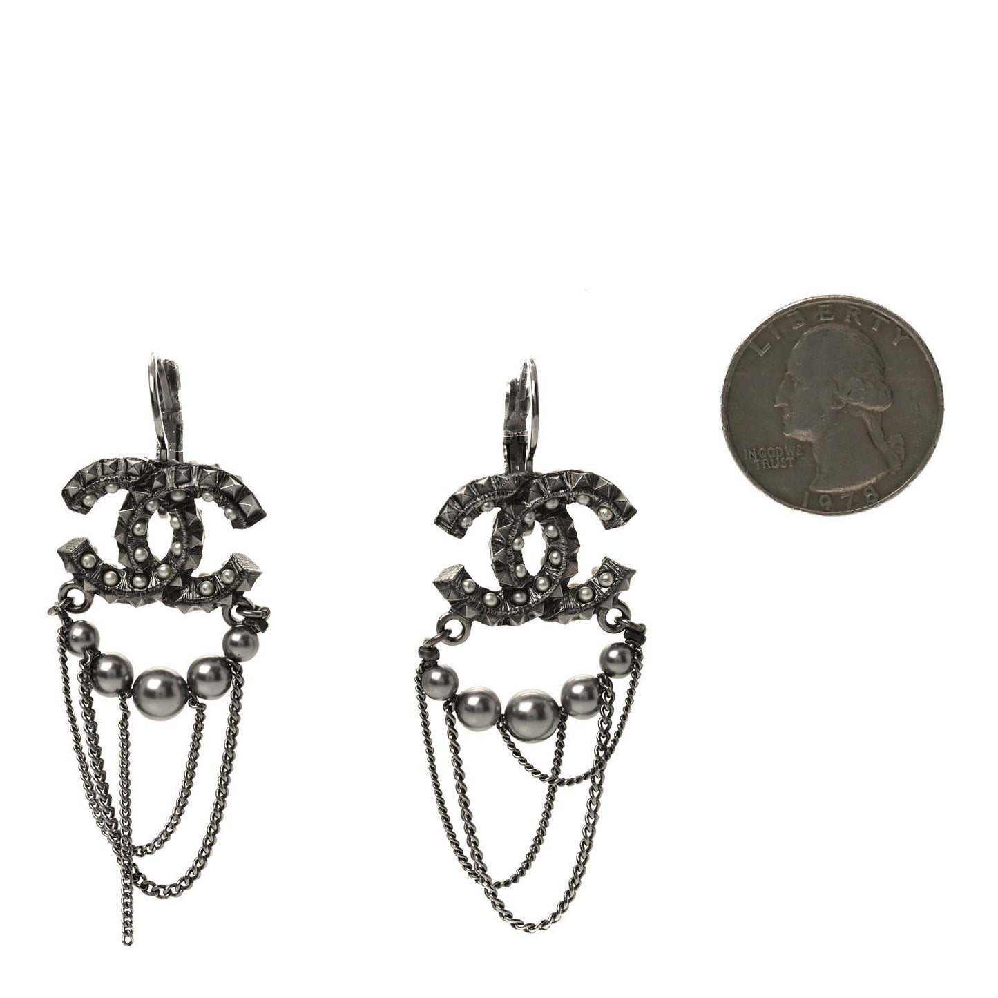 Ruthenium Spike Beaded CC Drop Earrings Black