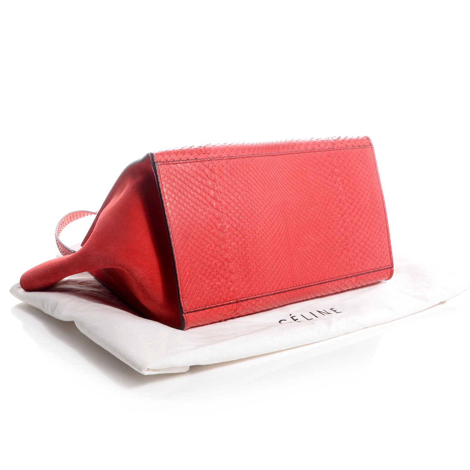 Celine Python and Suede Medium Trapeze Vermillion 4 of 10