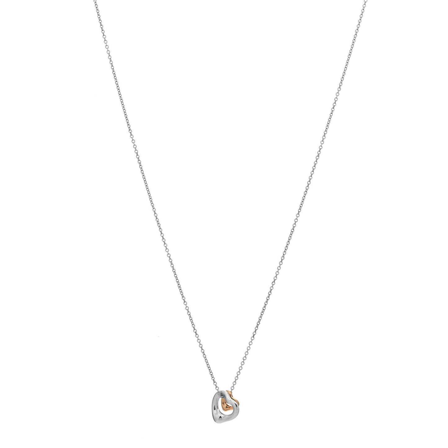 Sterling Silver 18K Rose Gold Elsa Peretti Extra Mini Double Open Heart Pendant Necklace