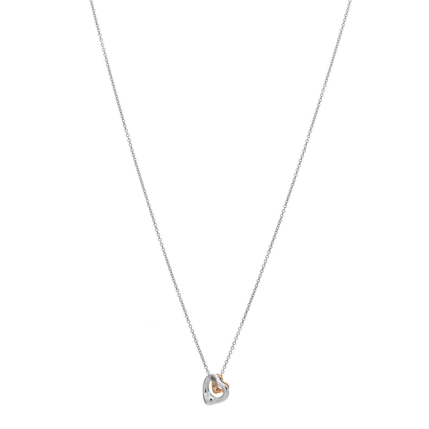Tiffany Sterling Silver 18K Rose Gold Elsa Peretti Extra Mini Double Open Heart Pendant Necklace 1 of 5