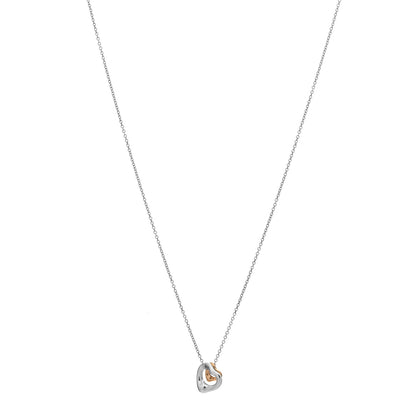 Tiffany Sterling Silver 18K Rose Gold Elsa Peretti Extra Mini Double Open Heart Pendant Necklace 1 of 5