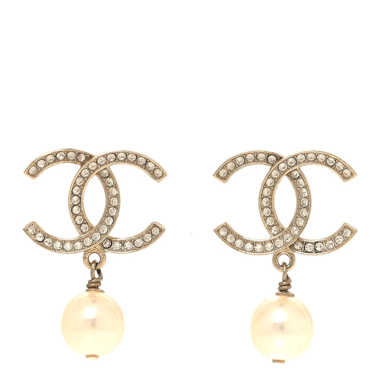 Crystal Pearl CC Treasure Chest Drop Earrings Light Gold