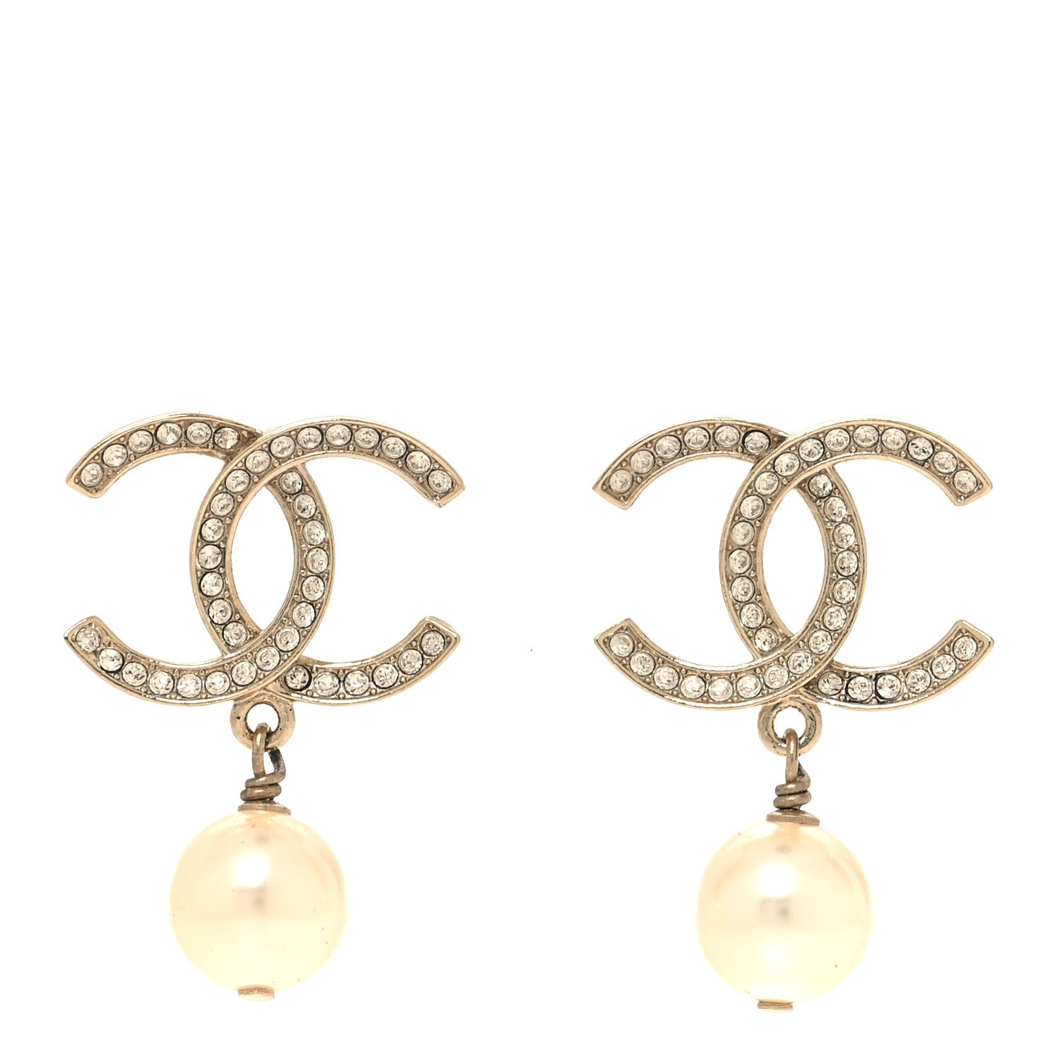Chanel Crystal Pearl CC Treasure Chest Drop Earrings Light Gold 1 of 5