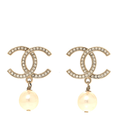 Chanel Crystal Pearl CC Treasure Chest Drop Earrings Light Gold 1 of 5