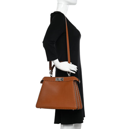 Fendi Cuoio Roma Sellerissima Nappa Sintetica Tape Stitch Medium Peekaboo I SEE U Satchel Brandy 2 of 11