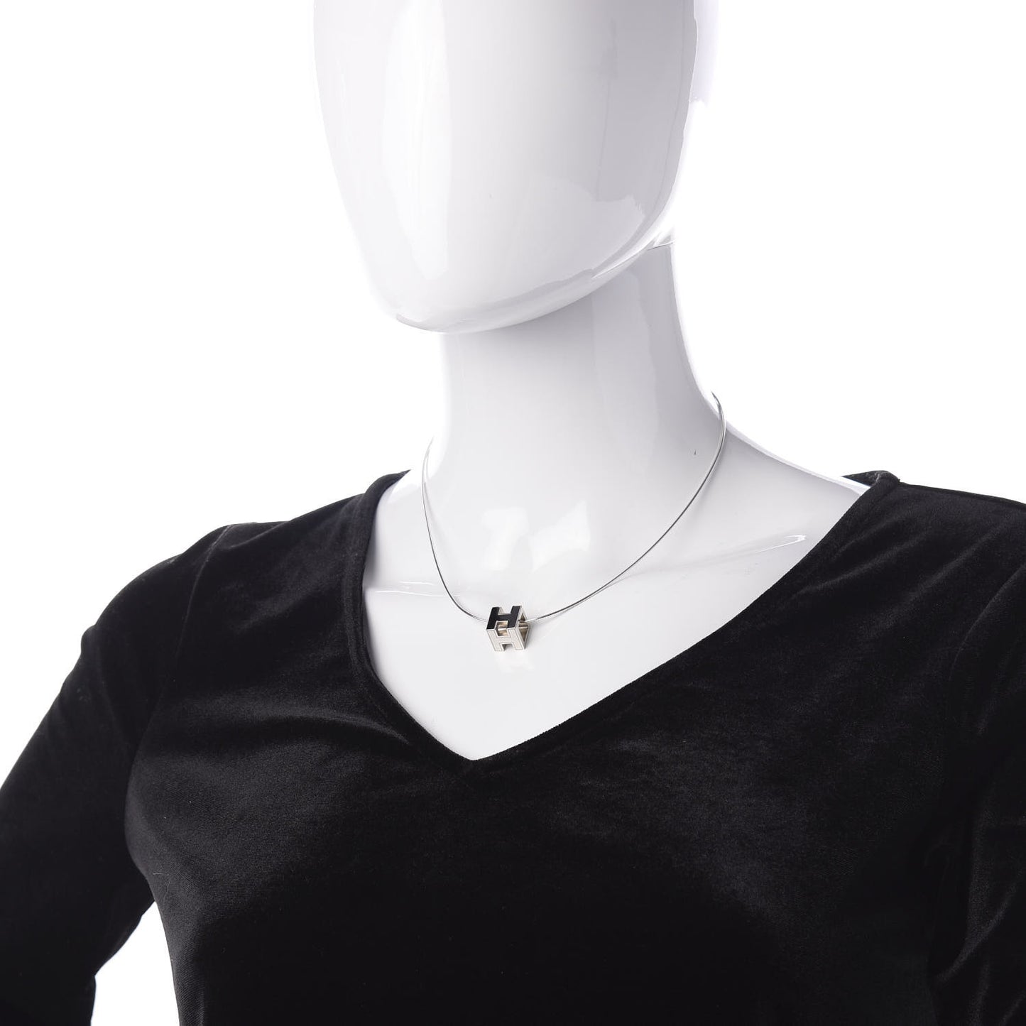 Lacquered Palladium Cage d'H Pendant Necklace Black