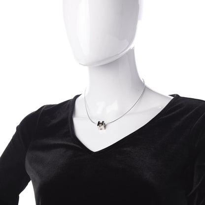 Hermes Lacquered Palladium Cage d'H Pendant Necklace Black 2 of 6
