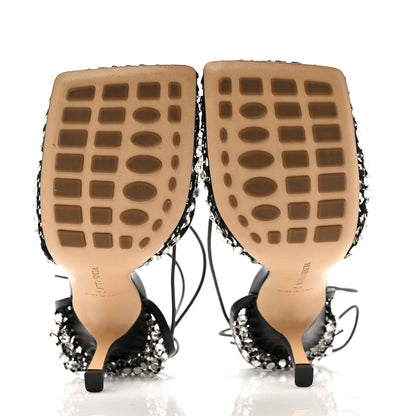 Bottega Veneta Mesh Nappa Crystal Embellished Sparkle Stretch Ankle Tie Sandals 41 Black 6 of 12