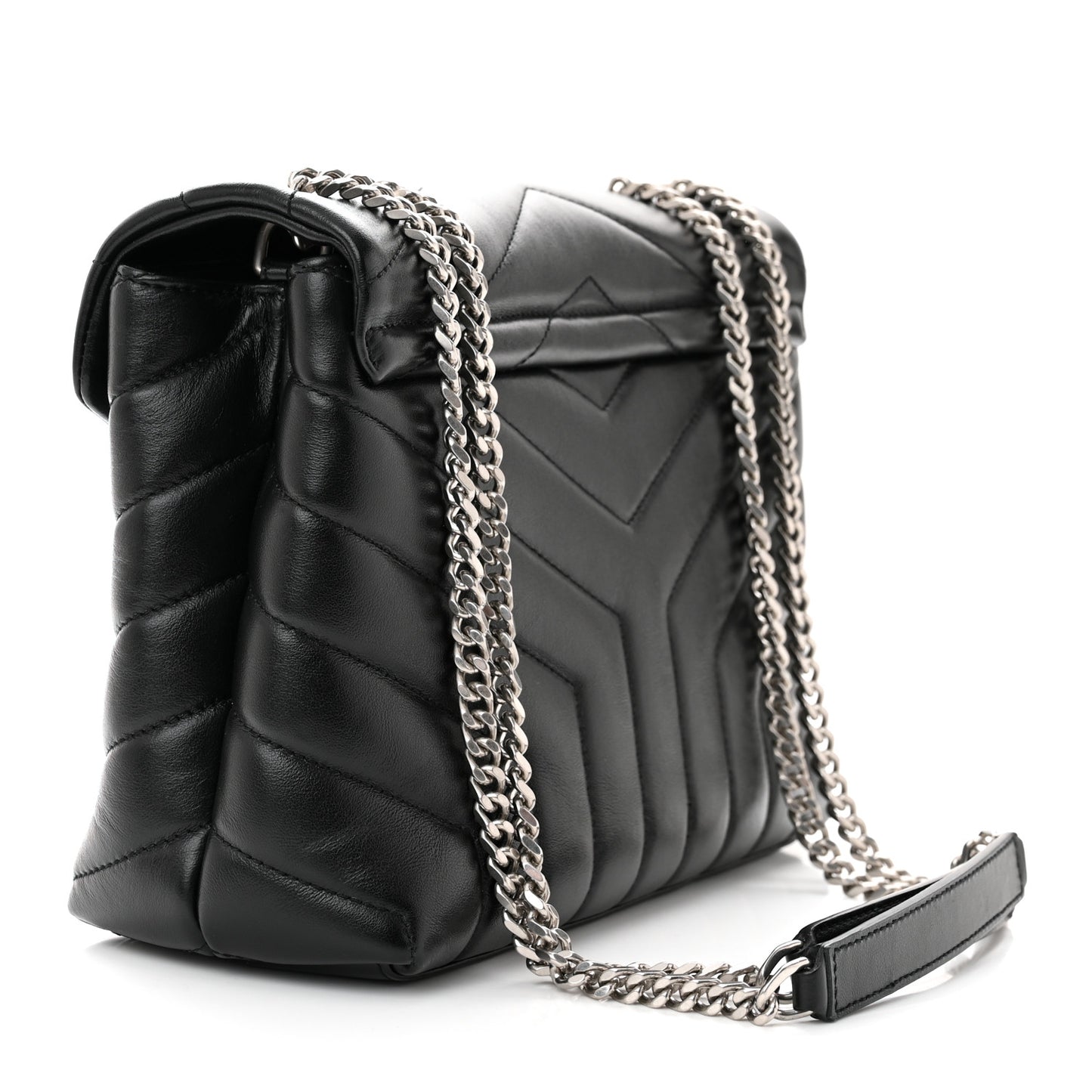 SAINT LAURENT Calfskin Y Quilted Monogram Small Loulou Chain Satchel Black