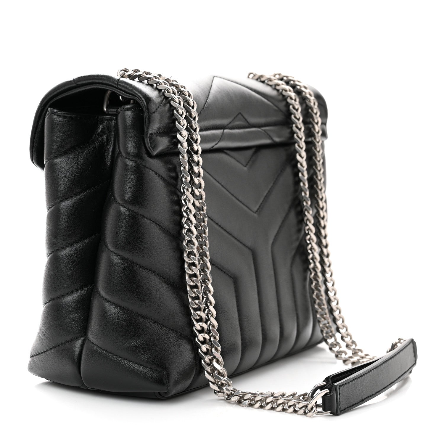 Saint Laurent SAINT LAURENT Calfskin Y Quilted Monogram Small Loulou Chain Satchel Black 2 of 9