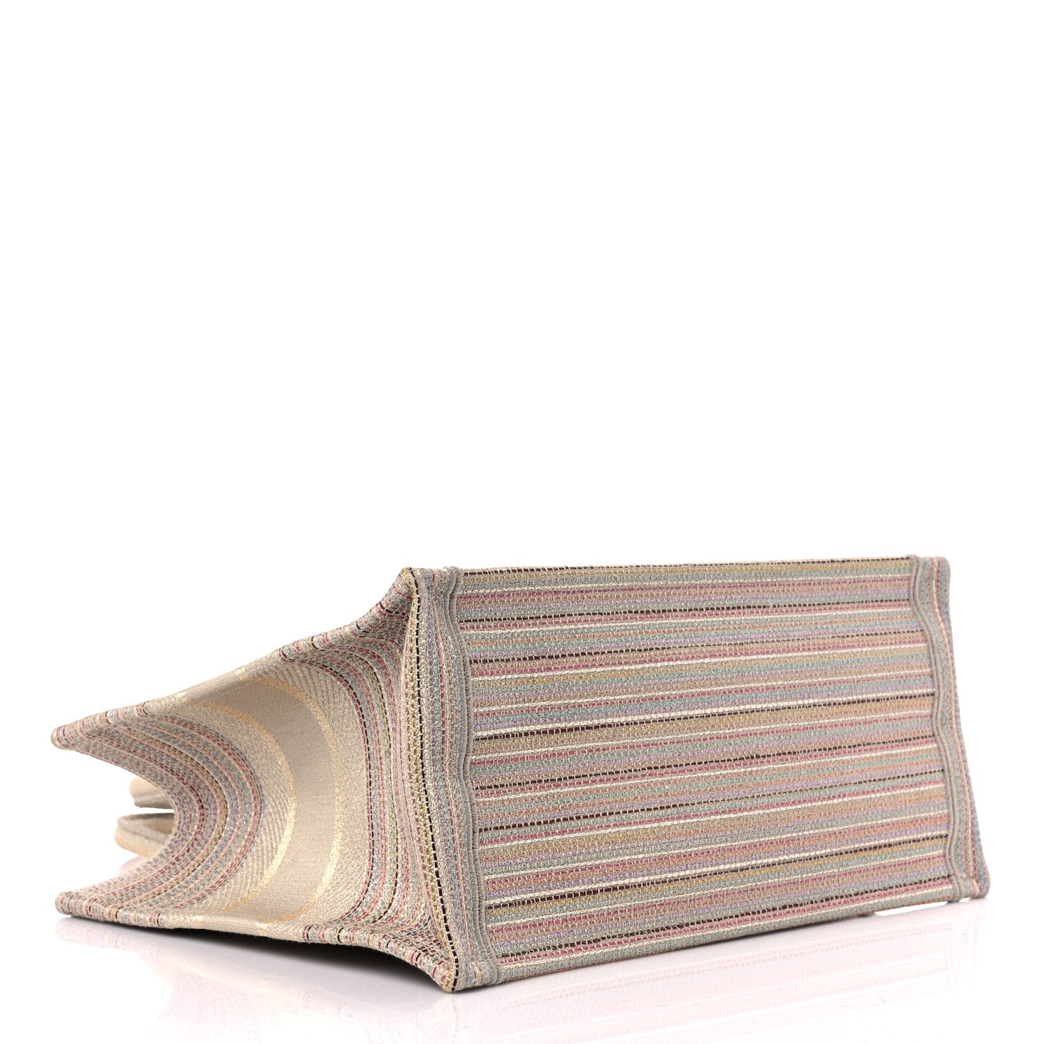 Christian Dior Canvas Embroidered Medium Stripes Book Tote Beige Multicolor 4 of 11