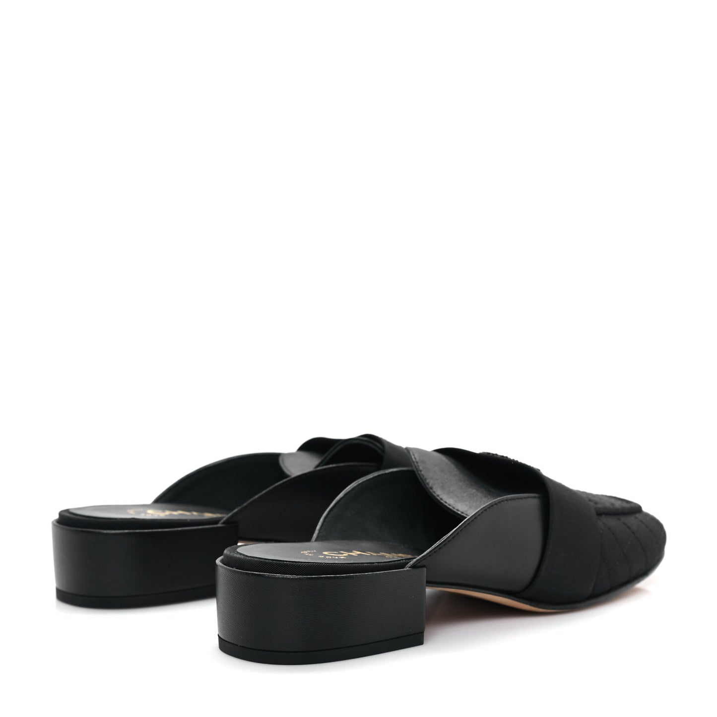 Lambskin Grosgrain Cap Toe CC Mules 37 Black