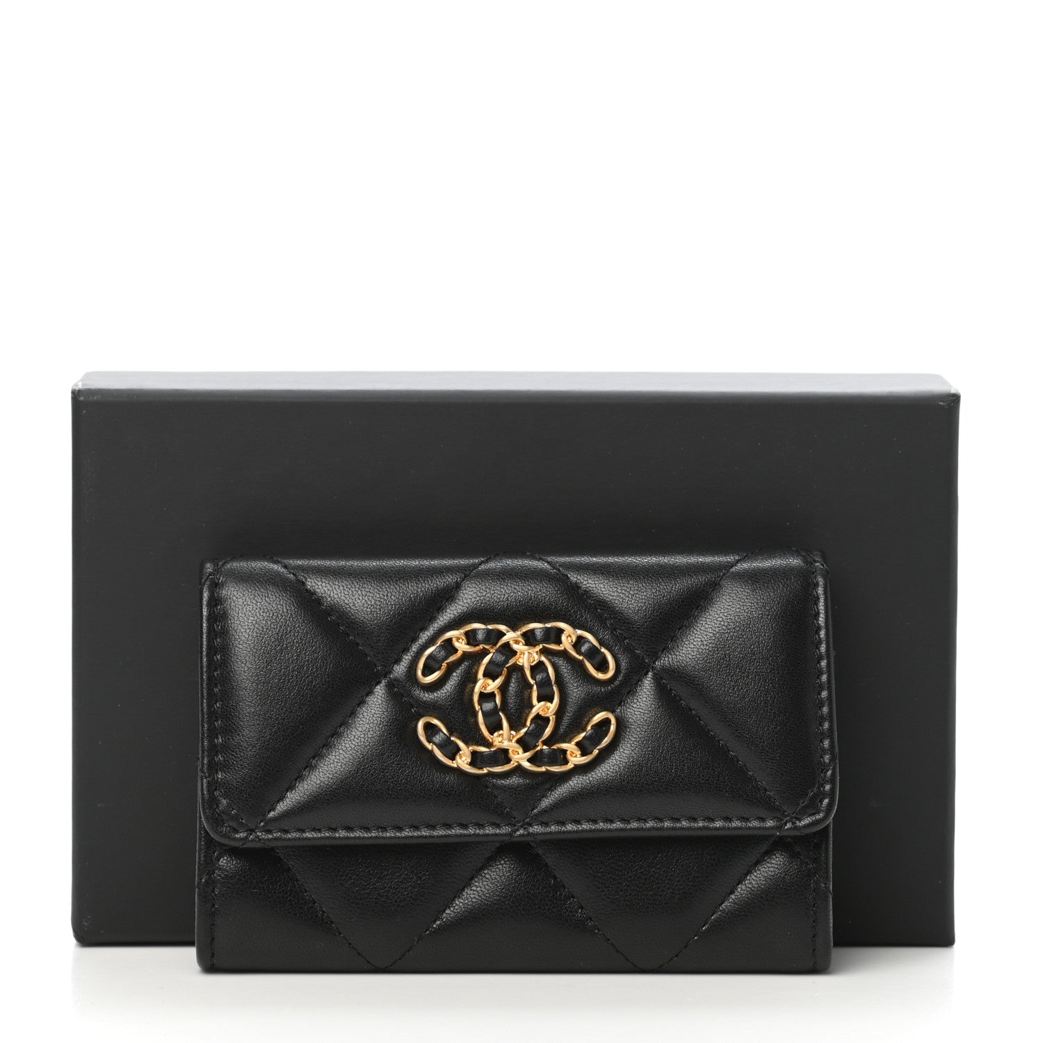 Chanel Lambskin Quilted Chanel 19 Flap Card Holder Black 9 of 9