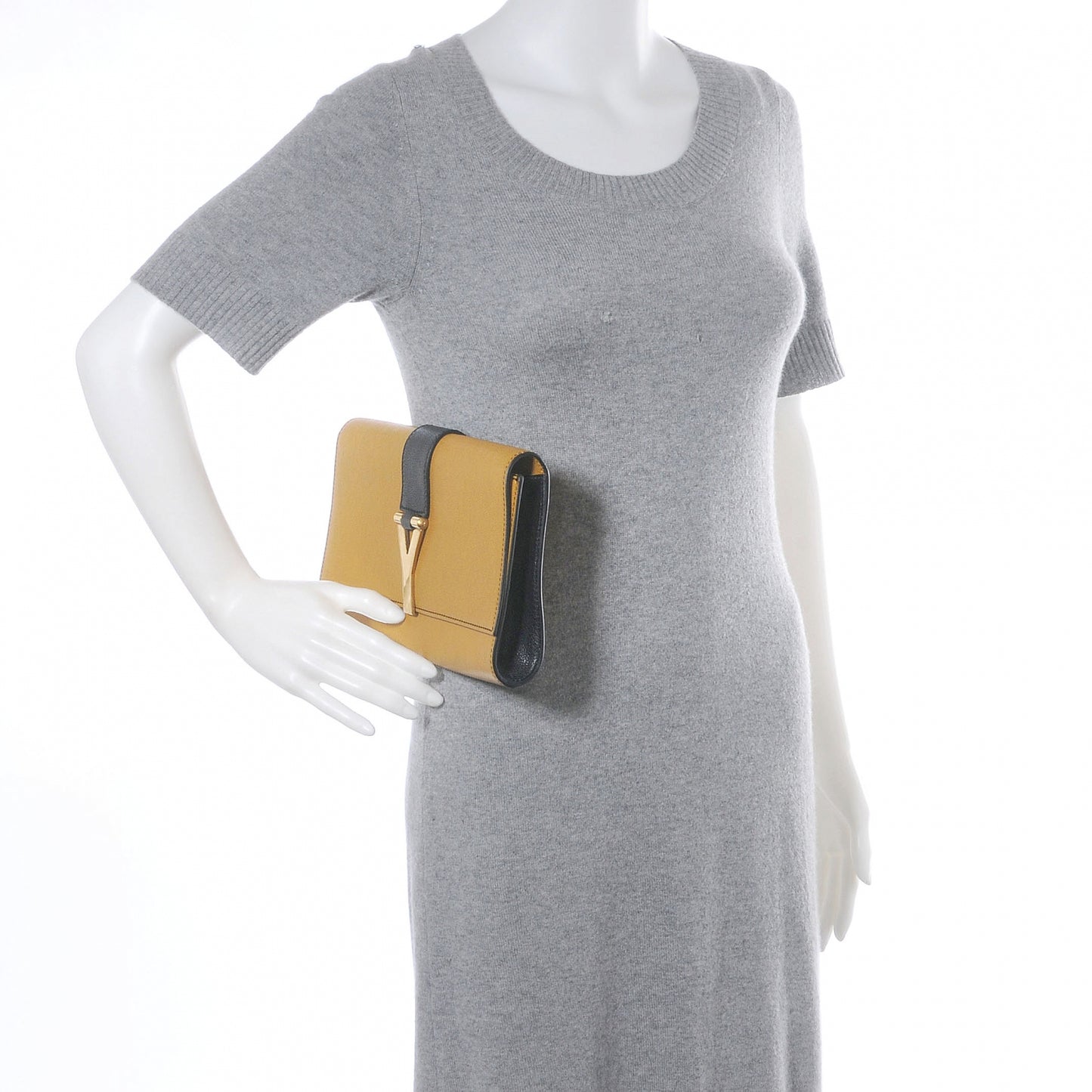 Leather ChYc Bi-Color Clutch Saffron Black