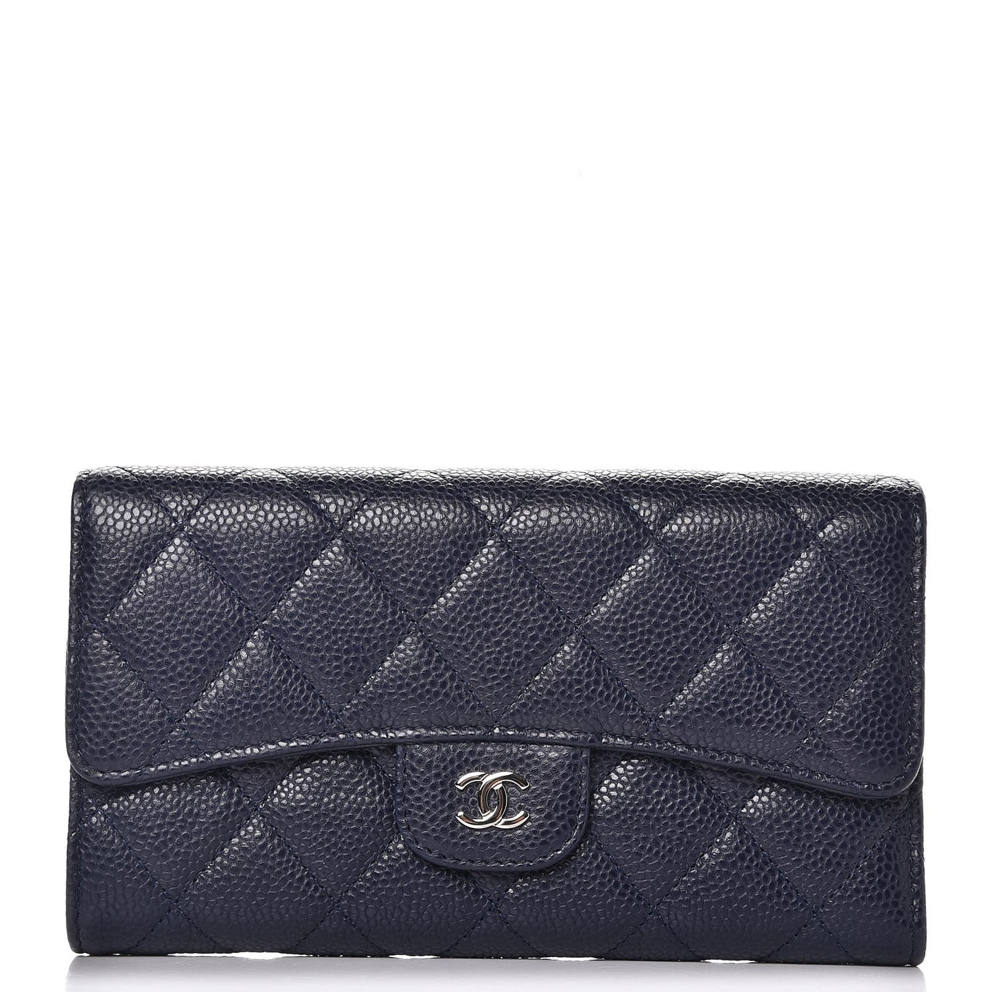 Caviar Quilted Large Flap Wallet Blue