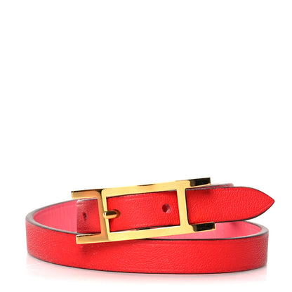 Hermes Swift Chamonix Behapi Double Tour Reversible Bracelet T1 Rose Azalee Rouge De Coeur 4 of 5