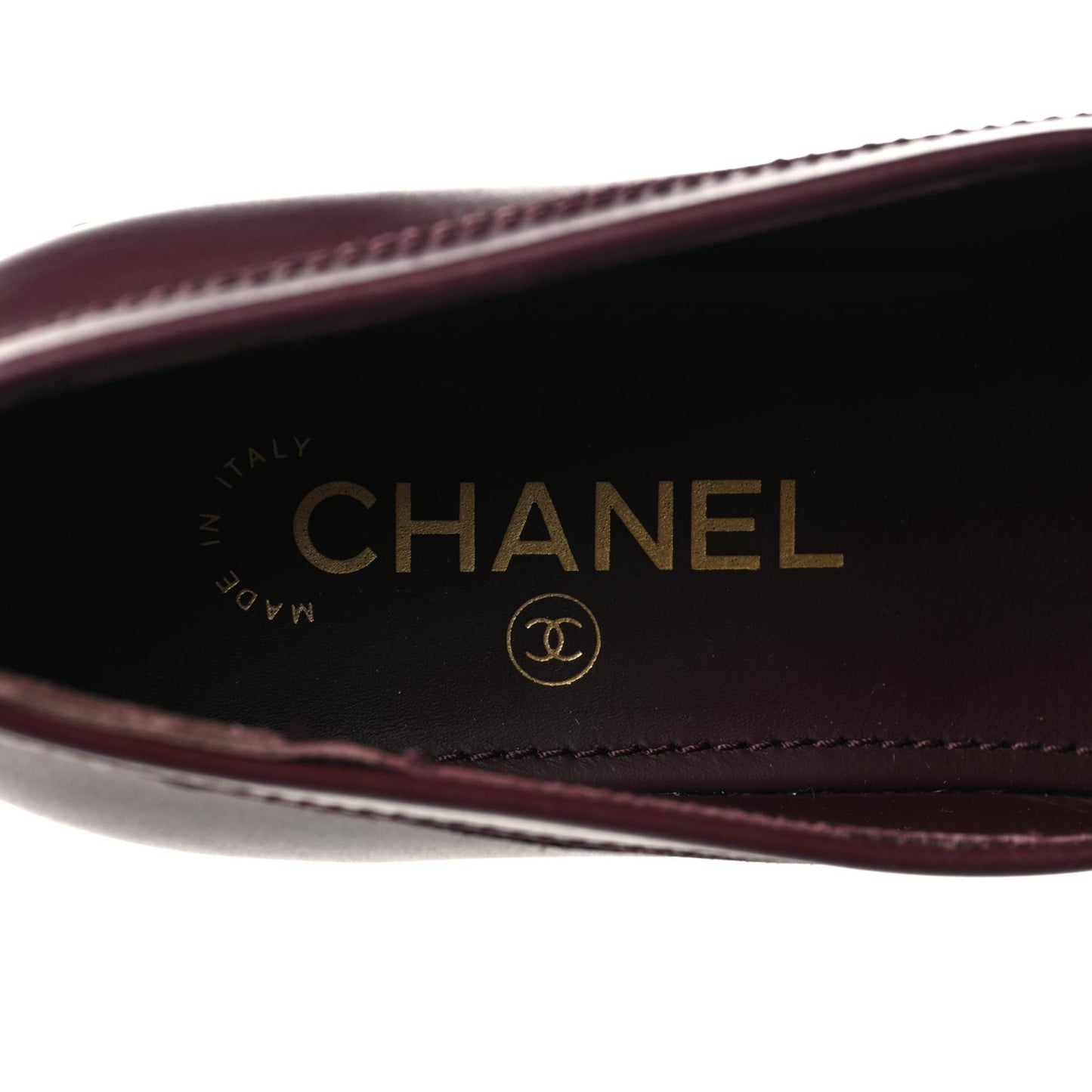 Calfskin CC Chain Mocassin Loafers 38 Burgundy