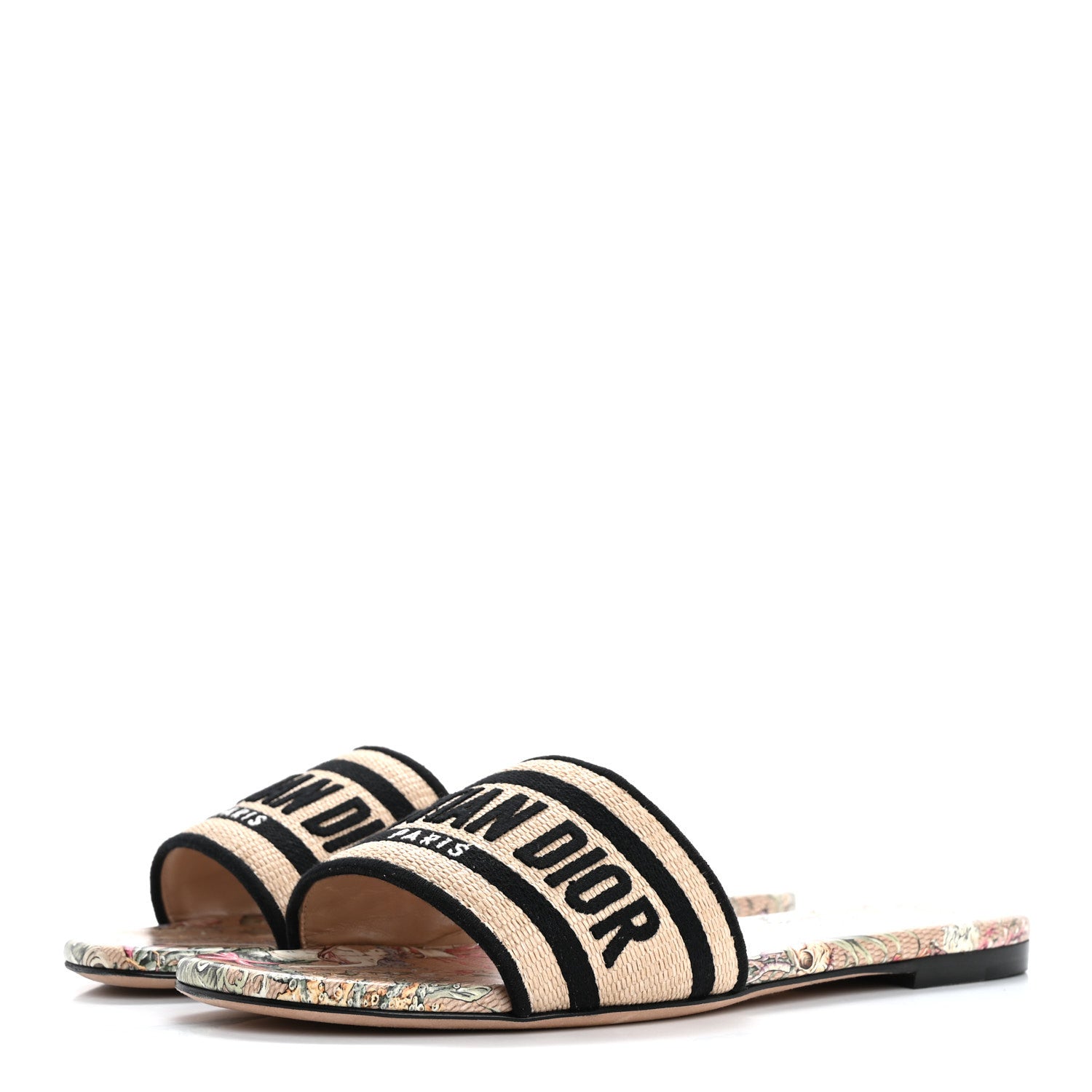 Christian Dior Straw Embroidered Cabinet De La Mer Dway Flat Slide Sandals 38.5 Multicolor 4 of 9