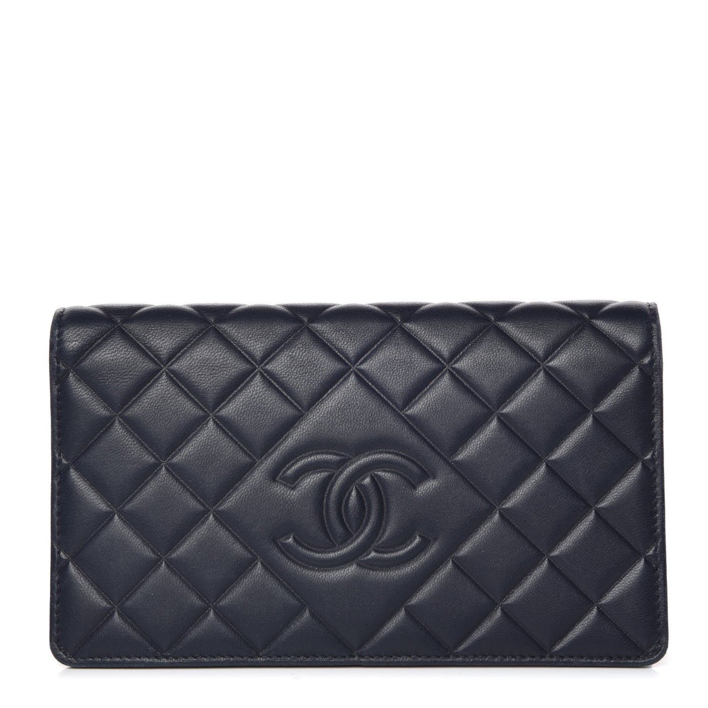 Lambskin Quilted Diamond CC Yen Wallet Blue