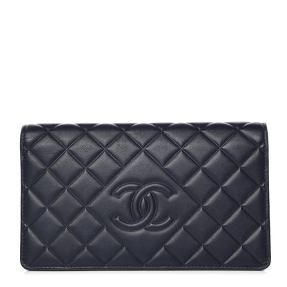 Chanel Lambskin Quilted Diamond CC Yen Wallet Blue 1 of 12