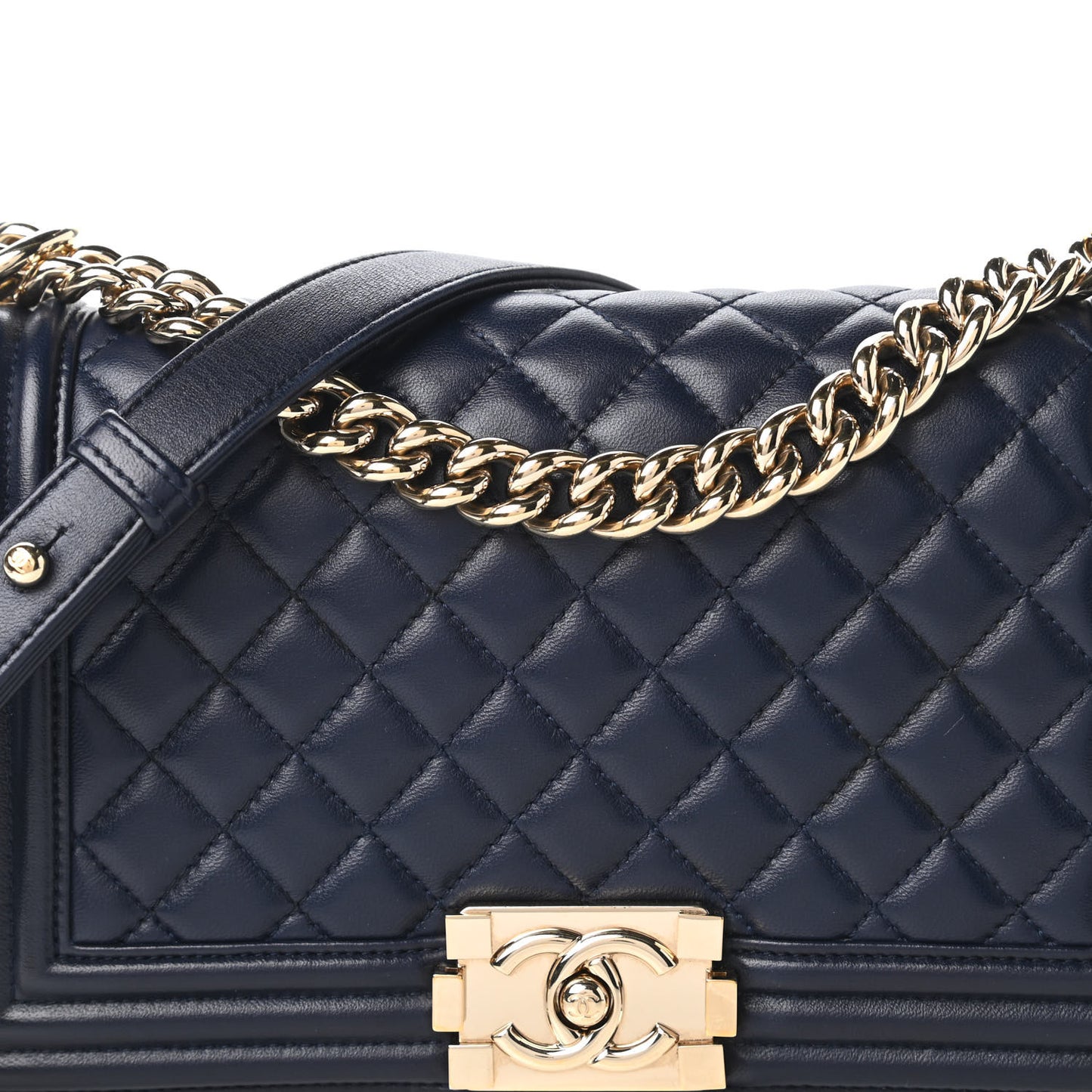 Lambskin Quilted Medium Boy Flap Dark Navy