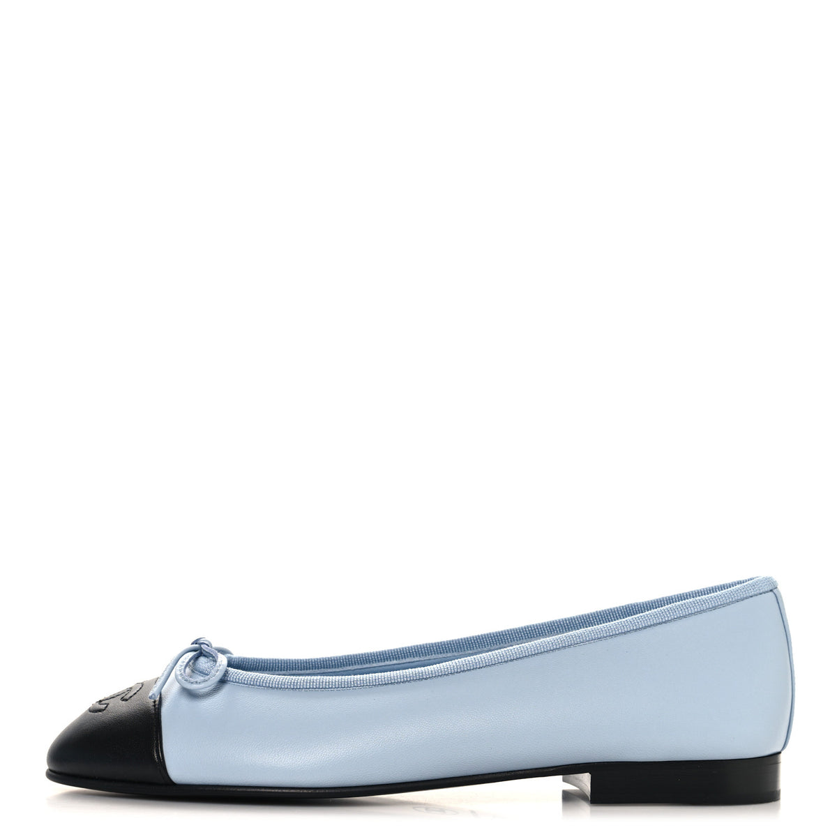 Chanel Lambskin Cap Toe CC Ballerina Flats 37 Light Blue Black 1 of 10