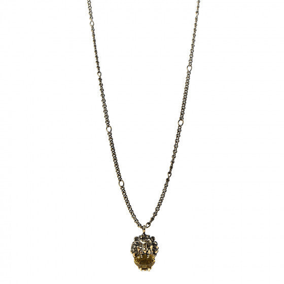 Gucci Metal Brass Swarovski Lion Head Necklace Gold Yellow 1 of 6