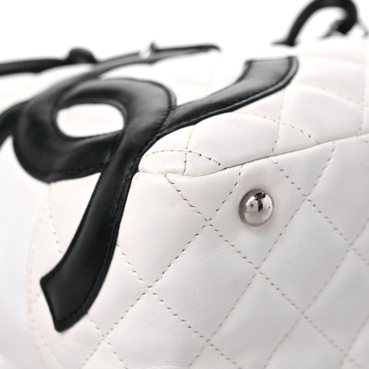 Calfskin Quilted Large Cambon Bowler White Black