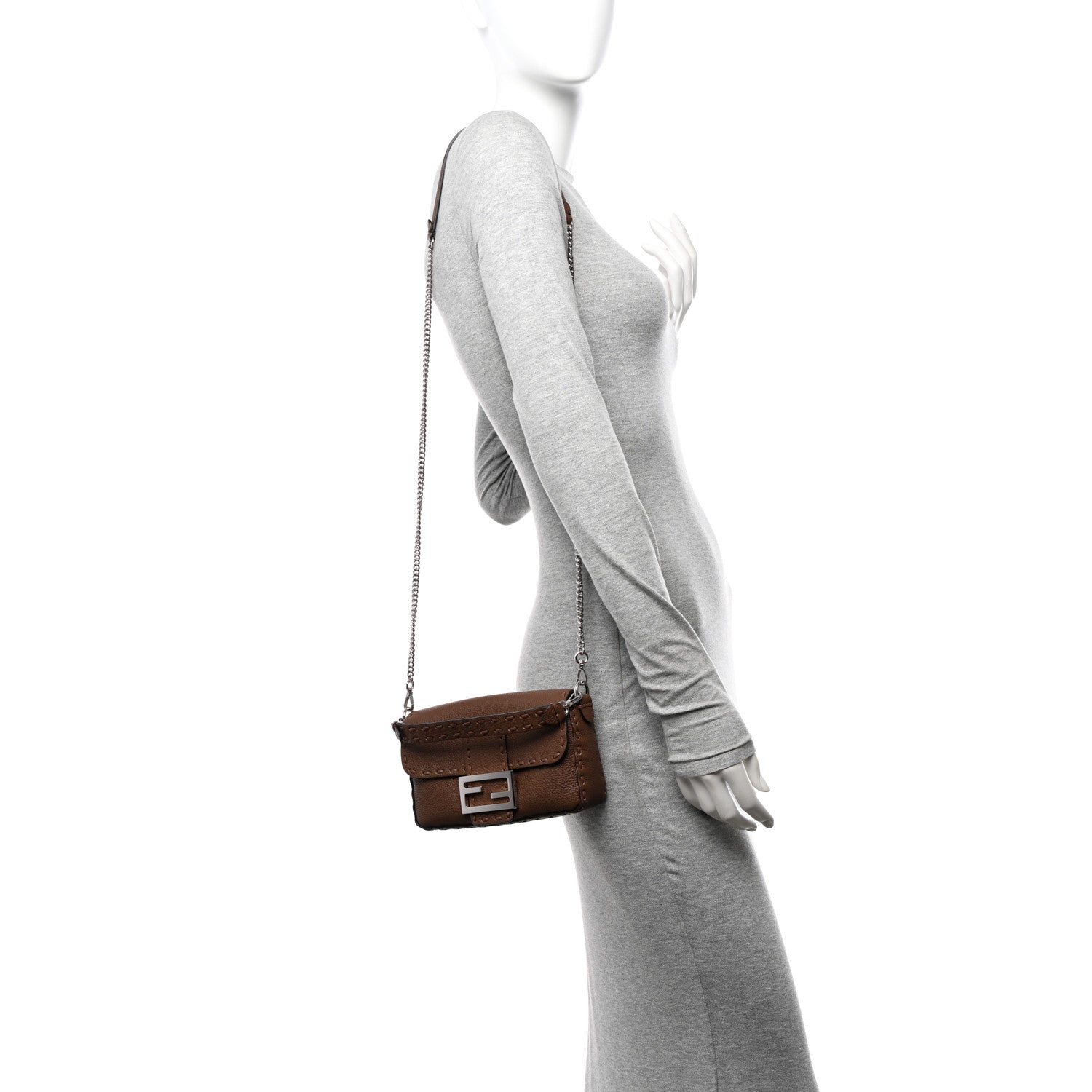 Fendi Cuoio Roma Sellerissima Nappa Sintetica Tape Stitch Mini Baguette Fettuccia 2 of 11