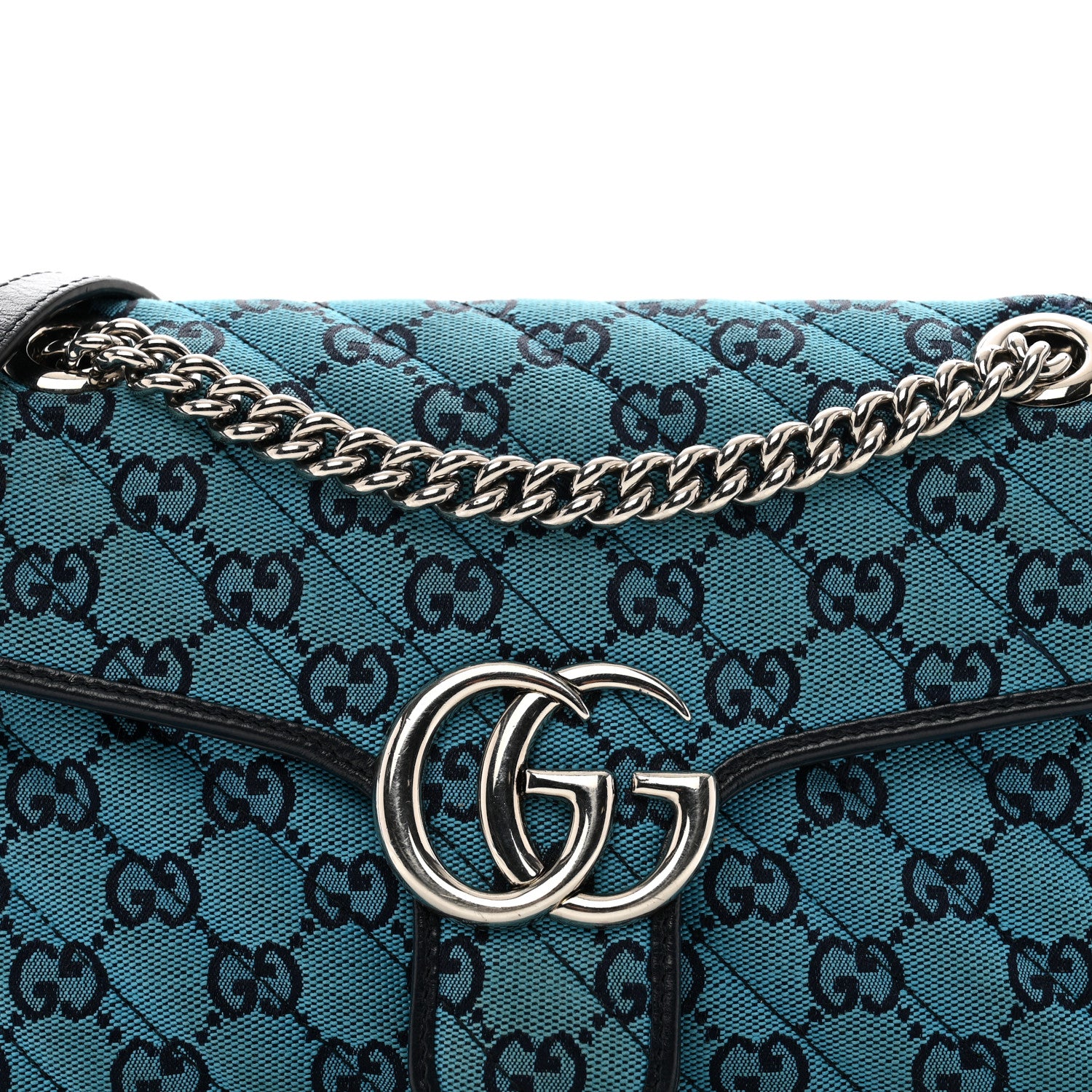 Gucci Monogram Multicolor Matelasse Diagonal Small GG Marmont Shoulder Bag Light Blue 5 of 12
