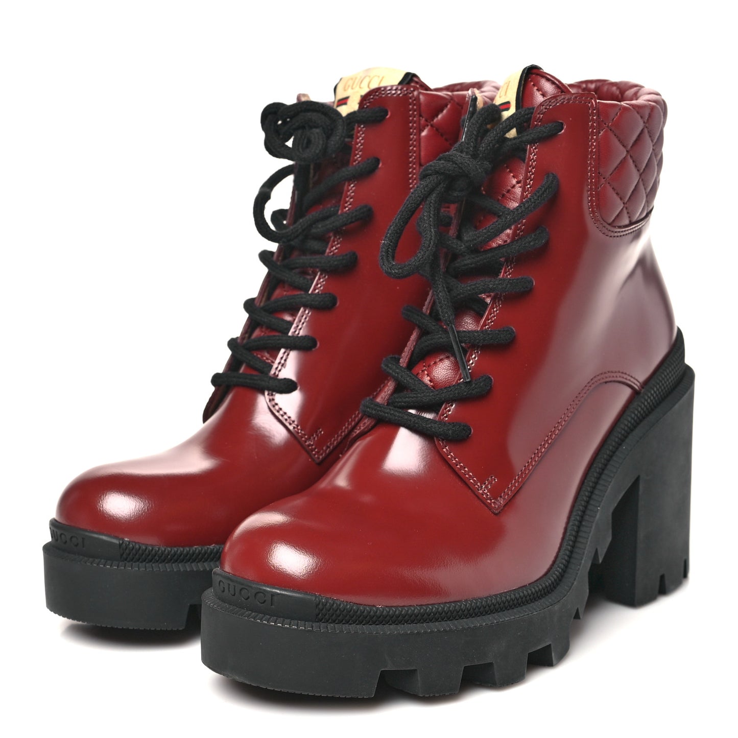 Magnum Calfskin Nappa Quilted Lace Up Ankle Boots 38.5 Garnet Red