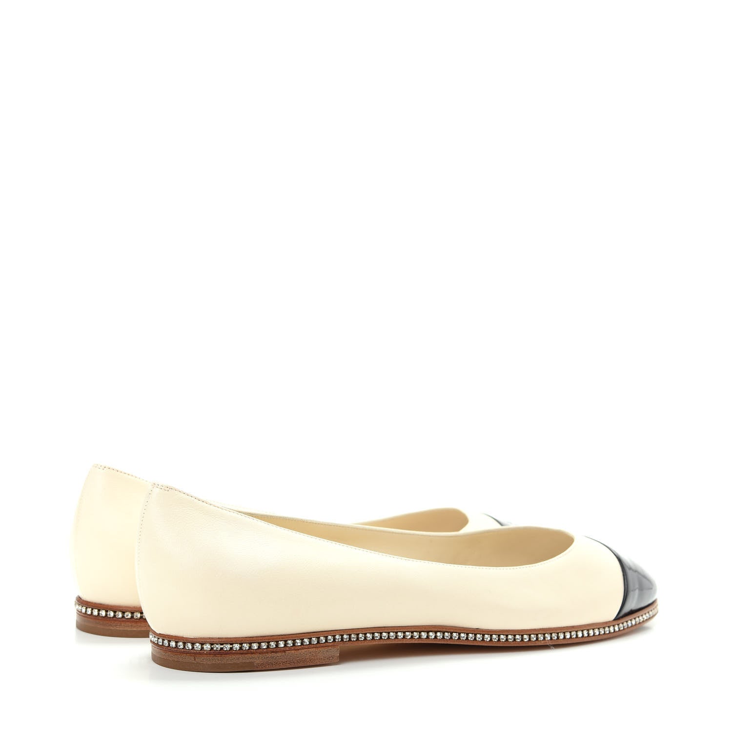 Chanel Patent Lambskin Crystal CC Cap Toe Ballerina Flats 39 Beige Black 4 of 11