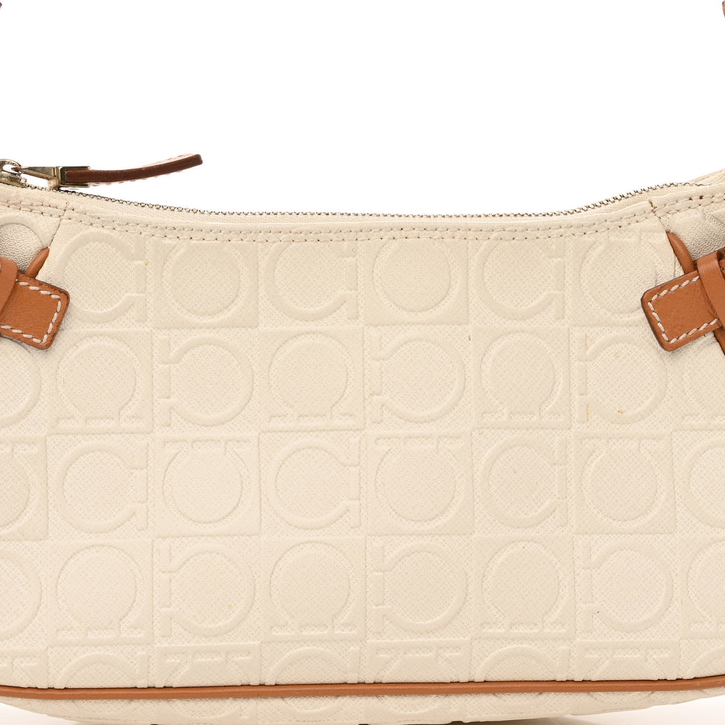 Calfskin Gancini Embossed Shoulder Bag Off White