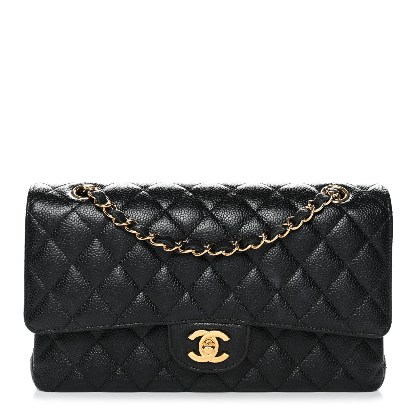 Caviar Quilted Medium Double Flap Black
