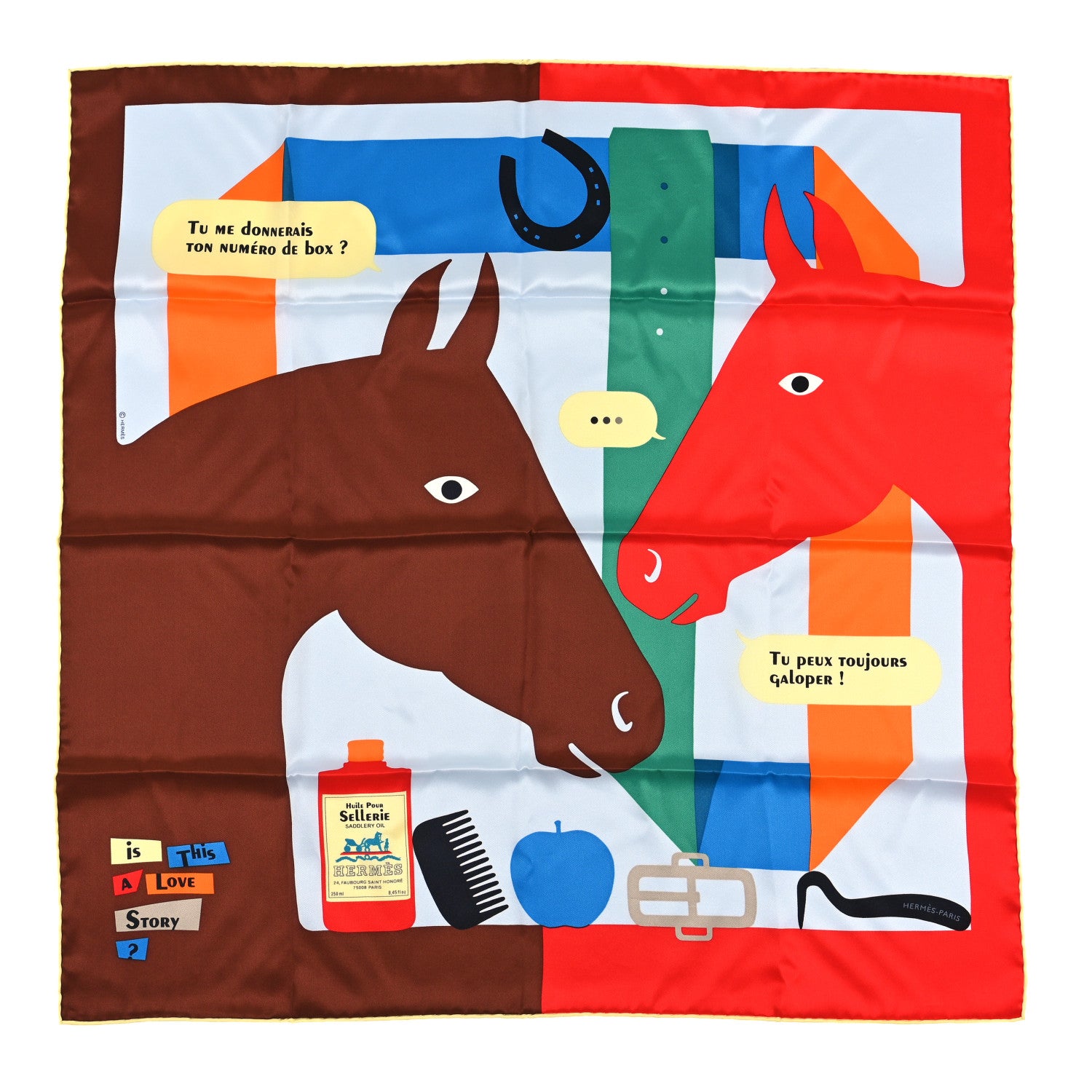 Hermes Silk Is This A Love Story? Scarf 70 Gris Perle Cacao 1 of 3