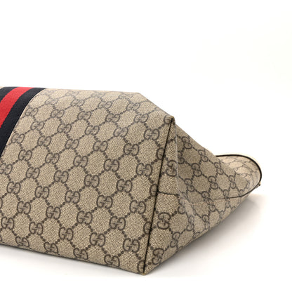 Gucci GG Supreme Monogram Textured Dollar Calfskin Web Medium Ophidia Shopping Tote Beige Ebony Mystic White 10 of 10