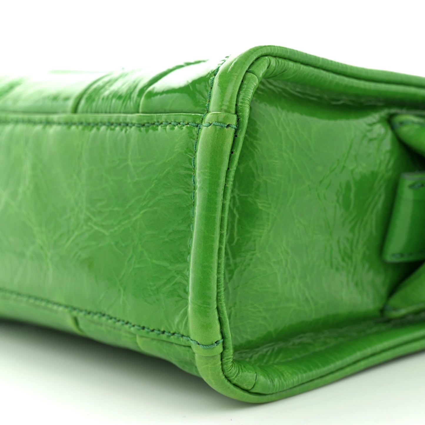 Shiny Crinkled Calfskin Mini The Tote Bag Fern Green