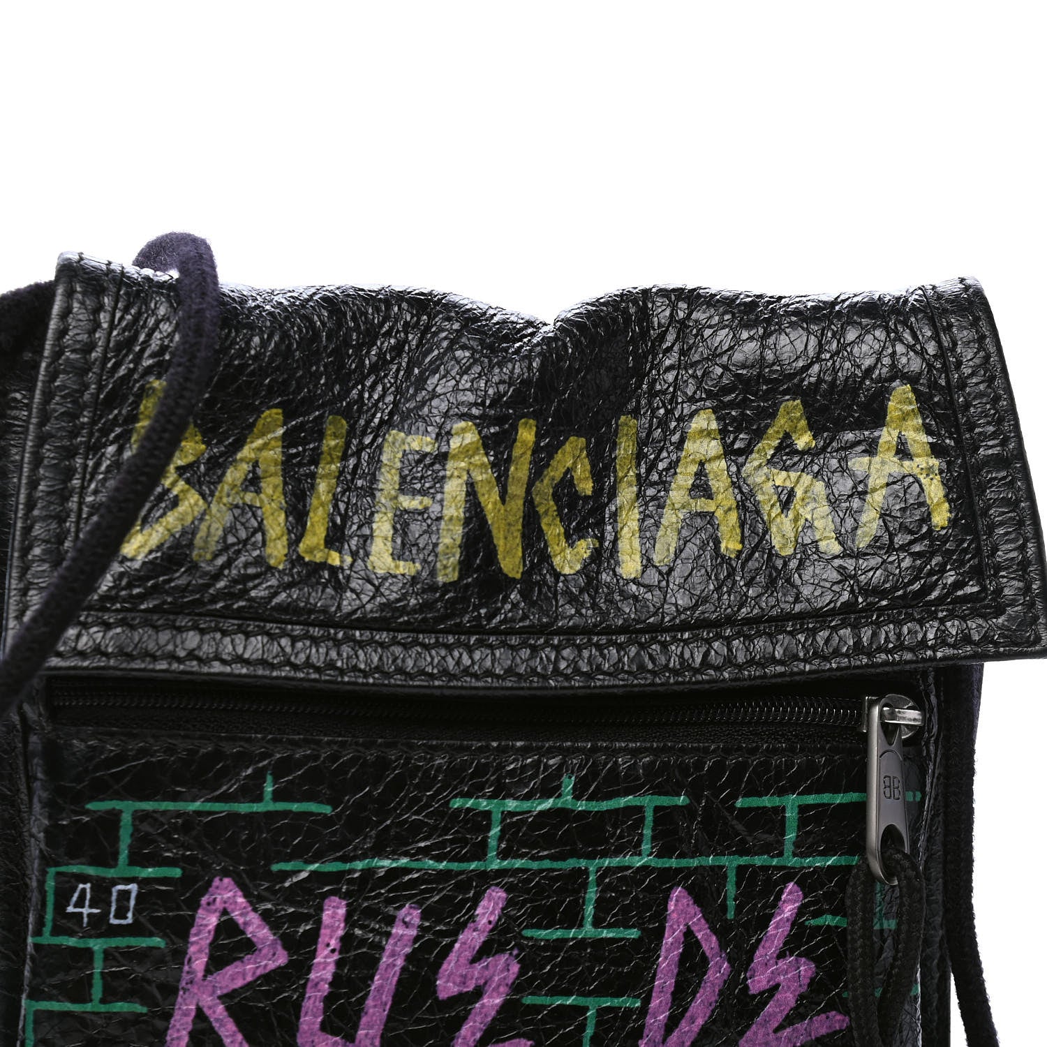 Balenciaga Agneau Arena Graffiti All Over Small Explorer Pouch with Strap Black Multicolor 6 of 6