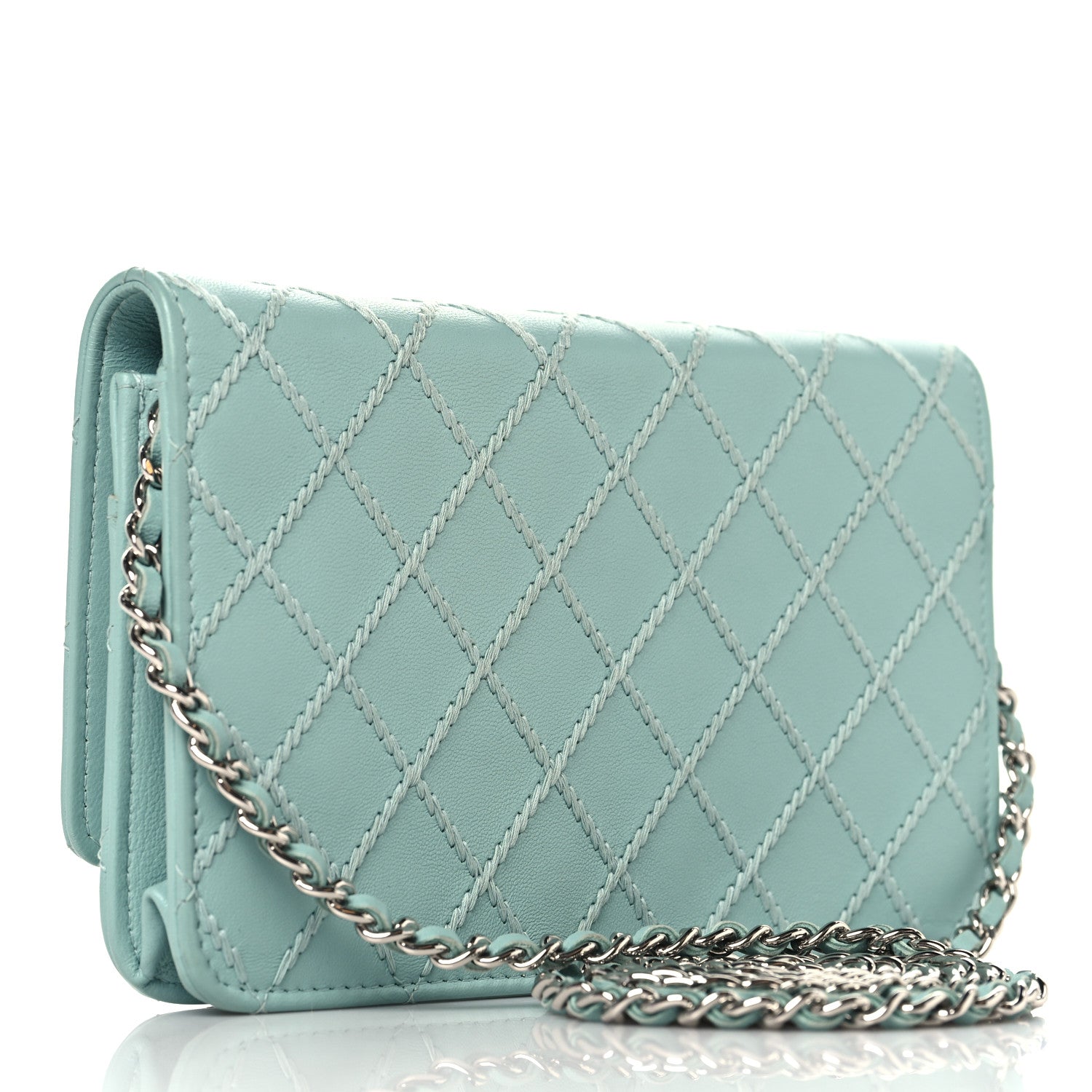 Chanel Calfskin Whipstitch Wallet On Chain WOC Green 3 of 11
