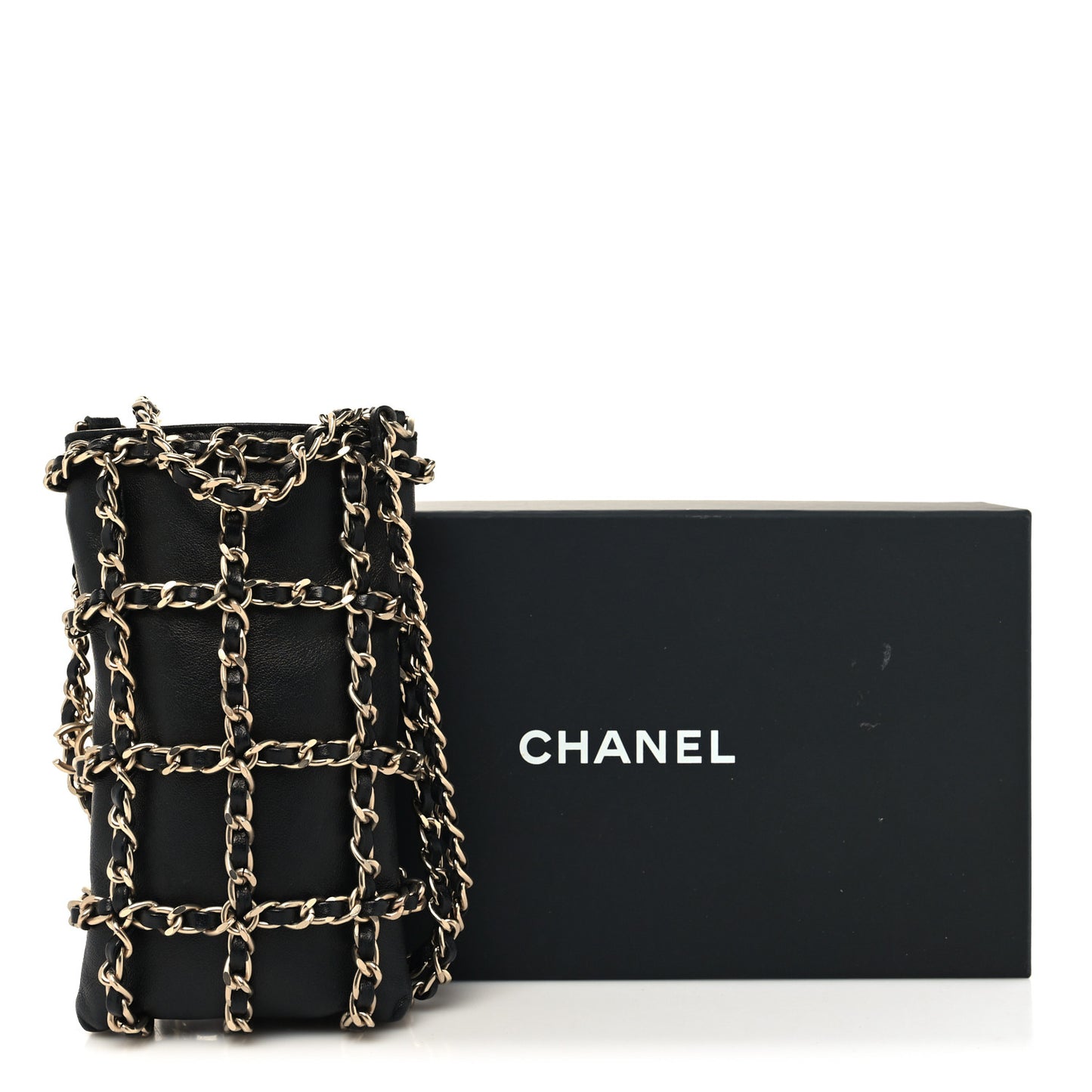 Lambskin Tech Me Out Clutch With Chain Black