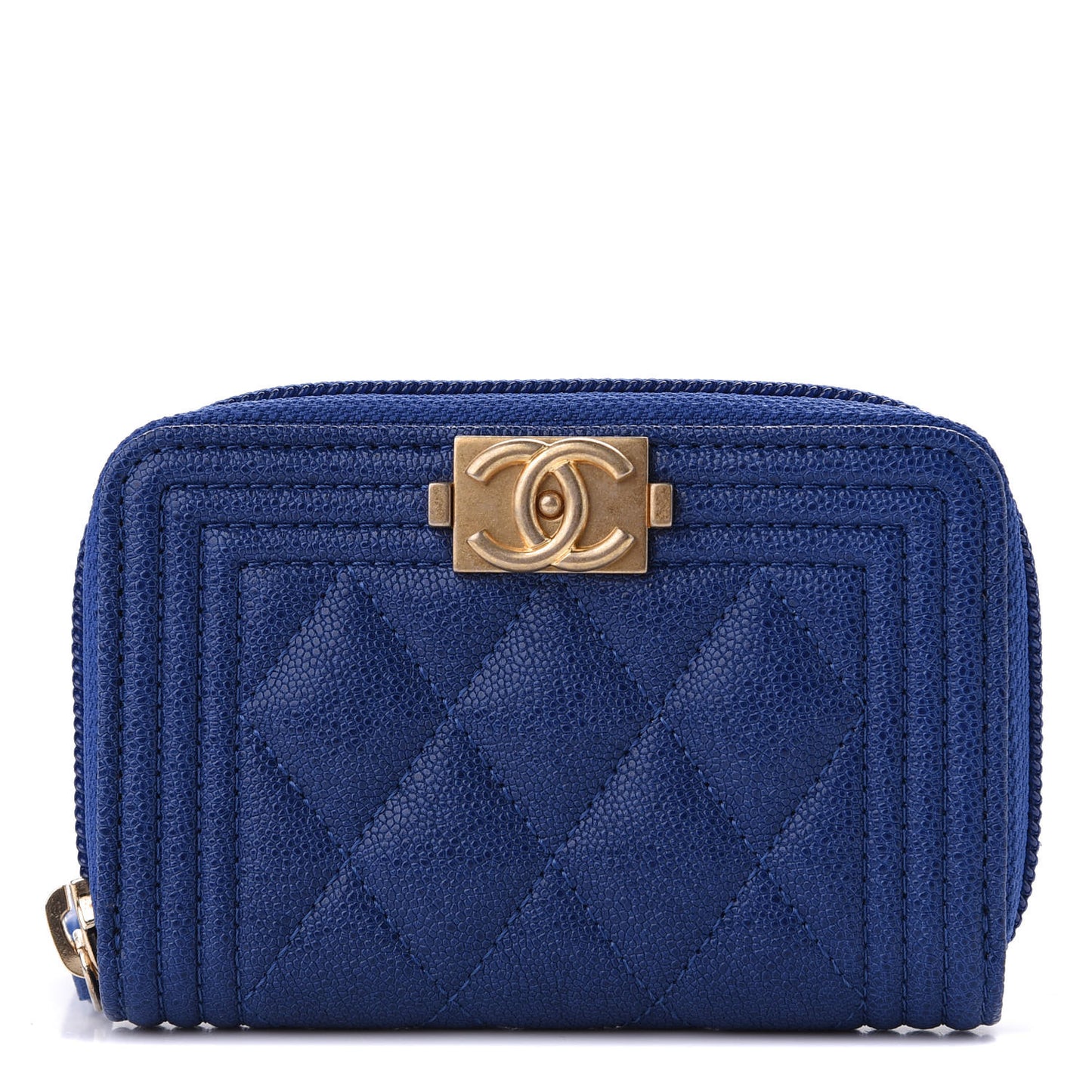 Caviar Quilted Boy Zip Around Coin Purse Wallet Dark Blue
