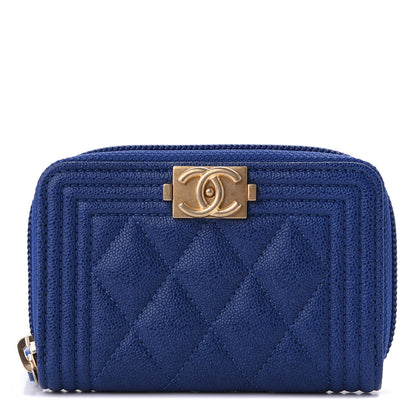 Chanel Caviar Quilted Boy Zip Around Coin Purse Wallet Dark Blue 1 of 10