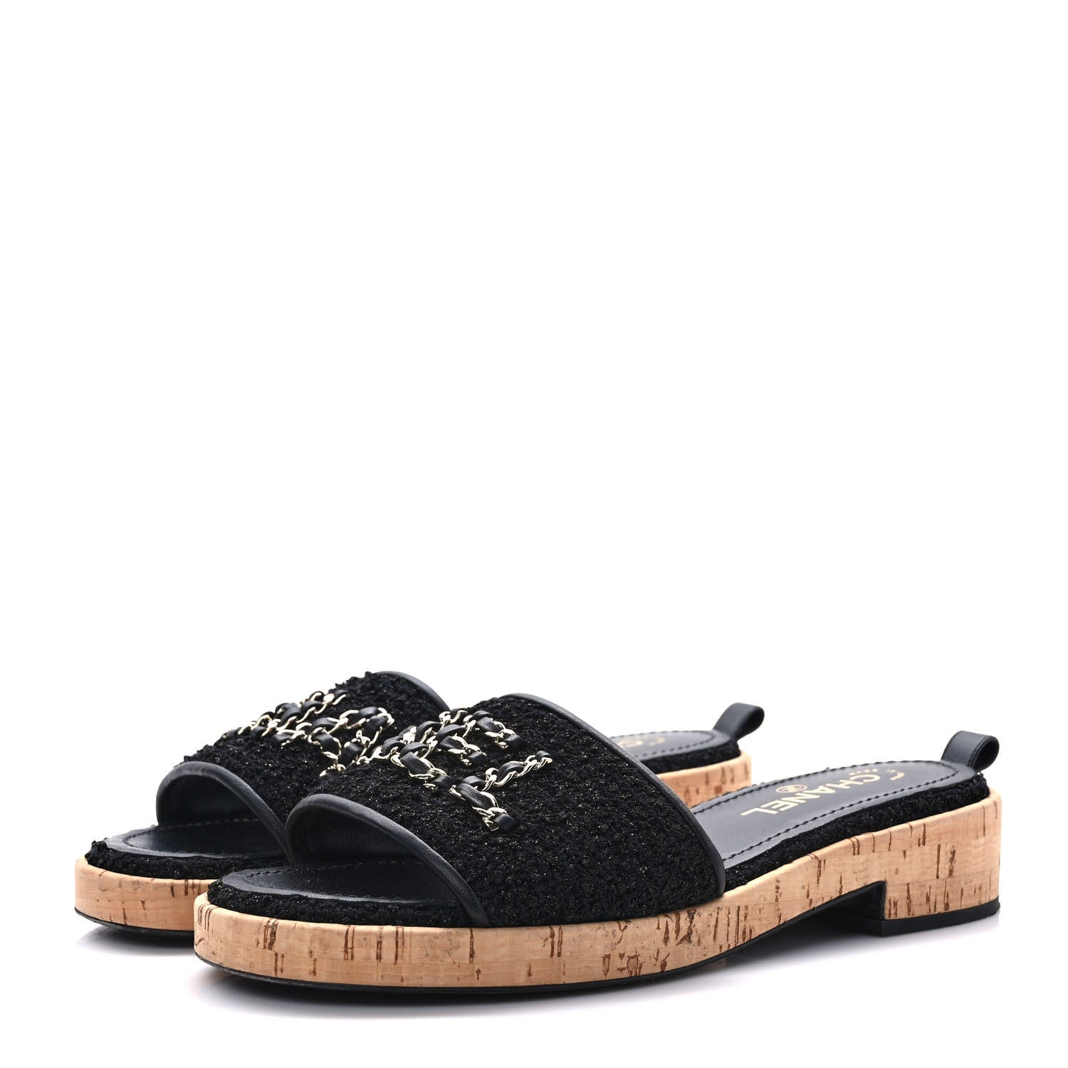 Chanel Tweed Cork CC Chain Mule Sandal 40 Black 3 of 10