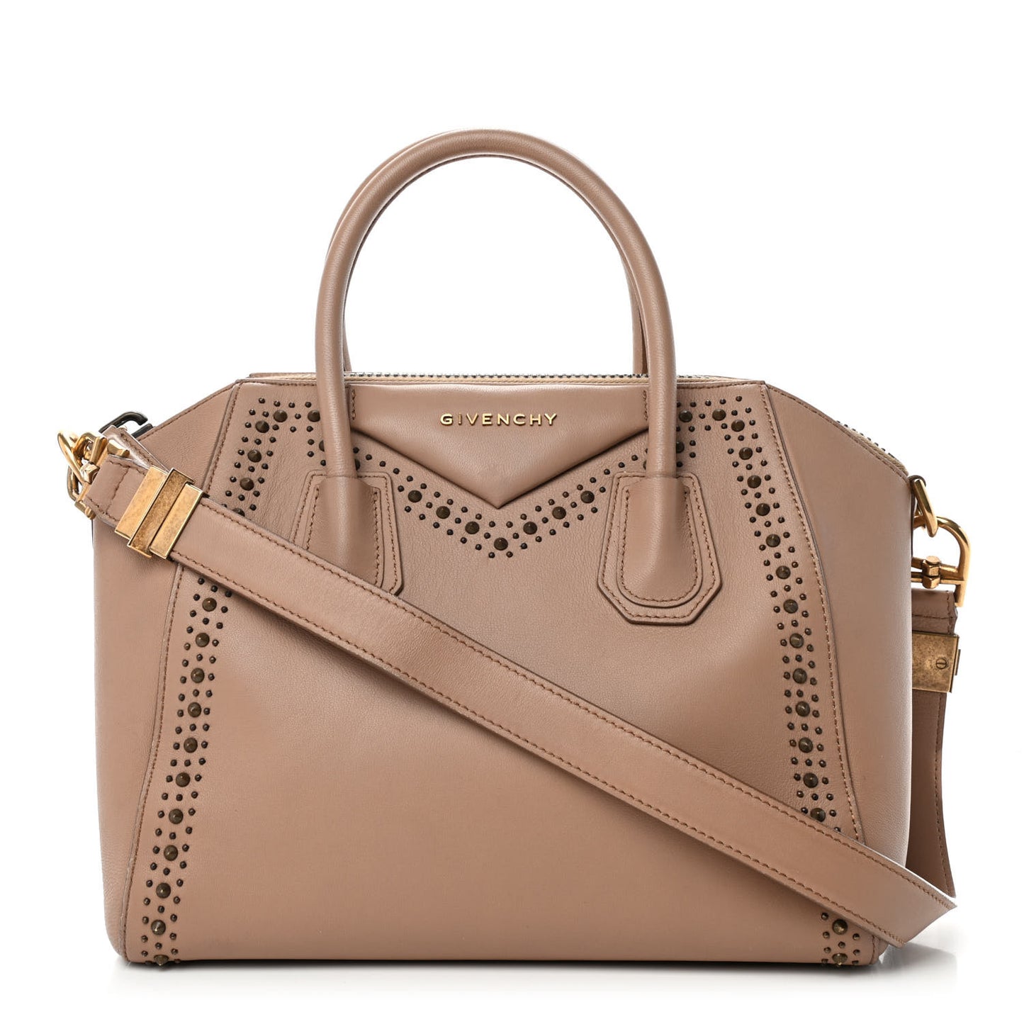 Calfskin Small Studded Antigona Beige