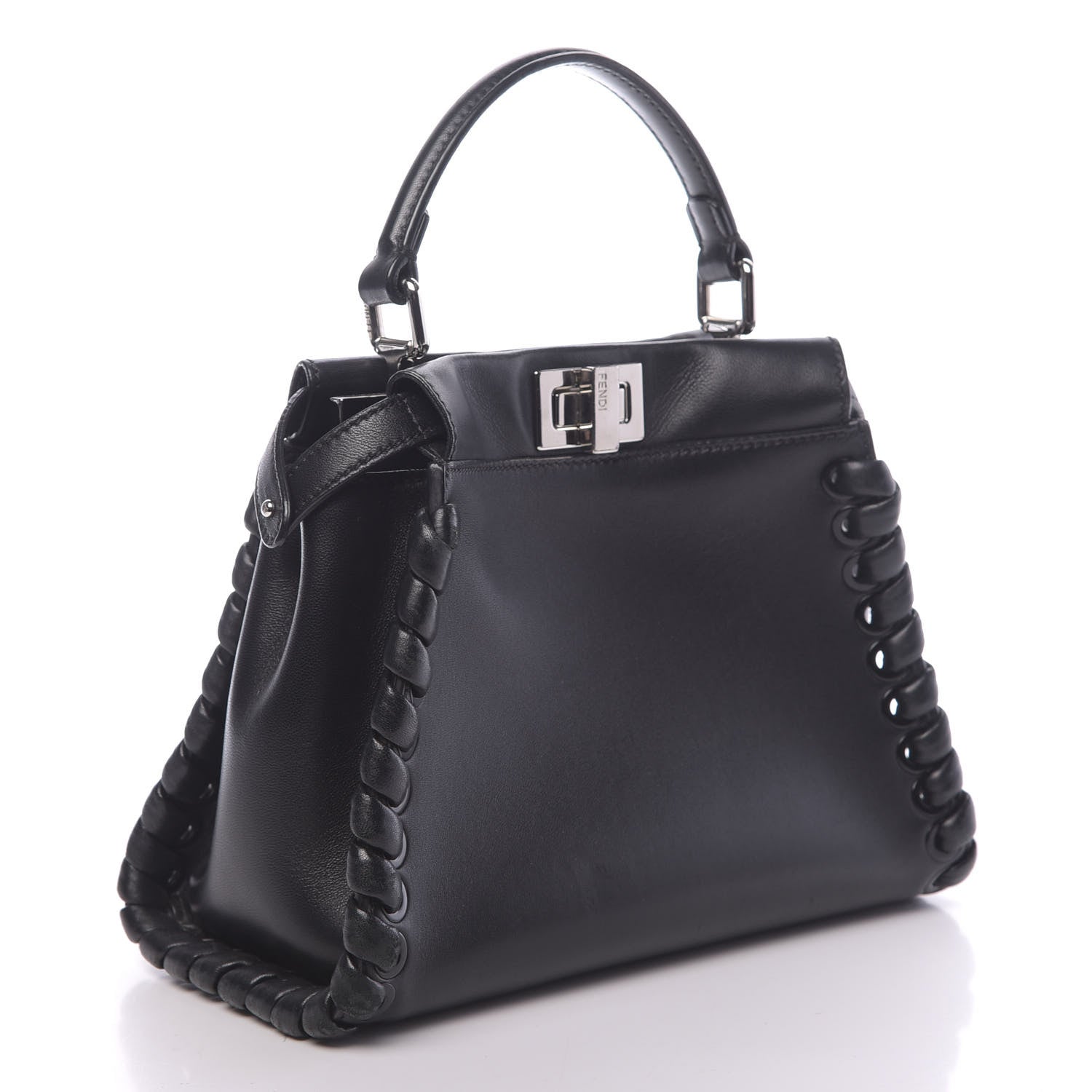 Fendi Nappa Lace Up Mini Peekaboo Iconic Satchel Black 3 of 10