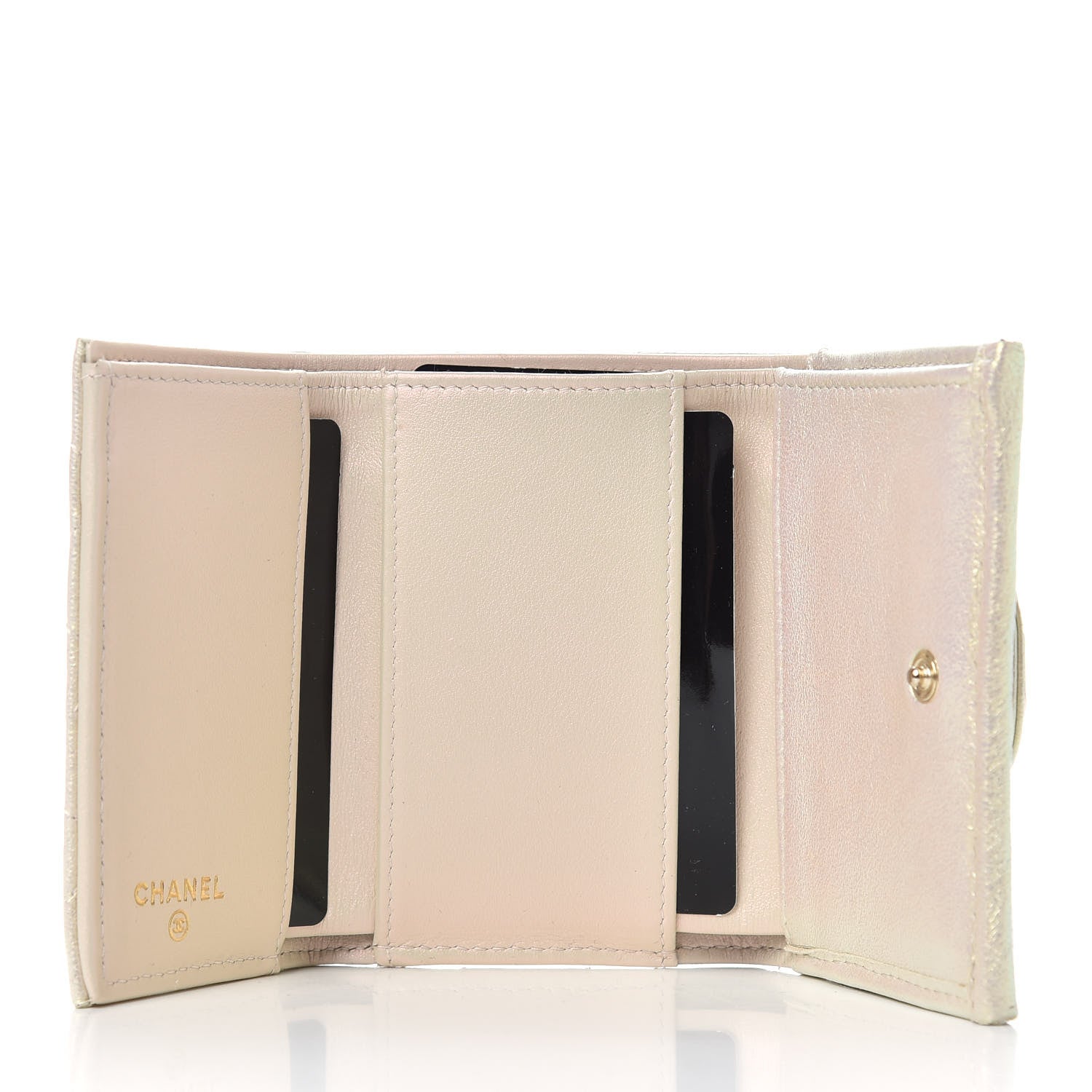 Chanel Iridescent Lambskin Quilted Double Flap Wallet Ivory 5 of 7